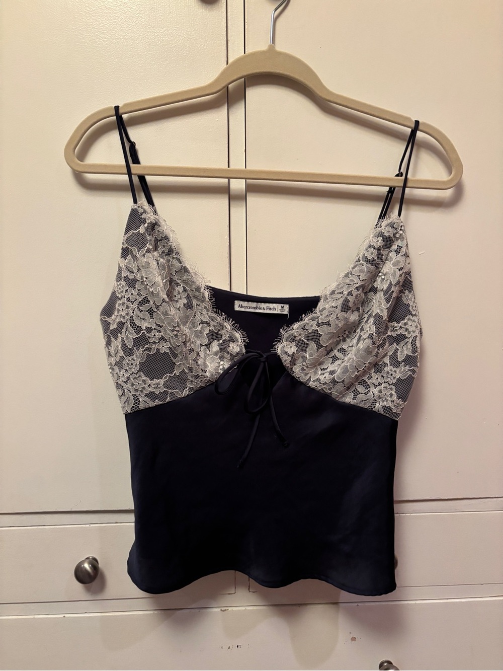 Abercrombie & Fitch Navy Satin Cami with White Lace